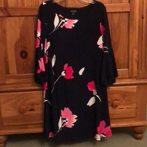 Ralph Lauren Black and Pink Floral Midi Dress